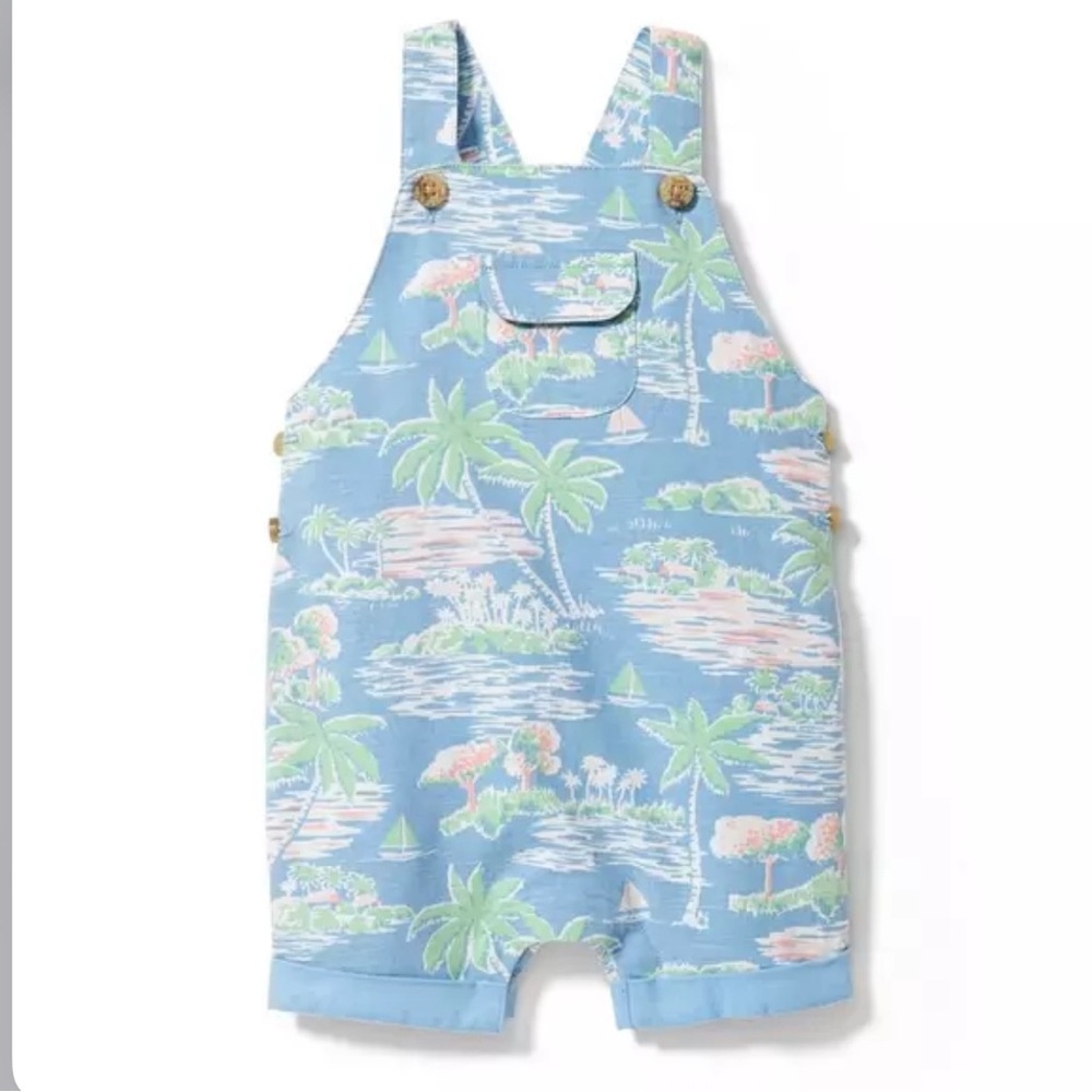 Janie & Jack Island Getaway Overall 18-24 months Vacation Tropical Linen Romper